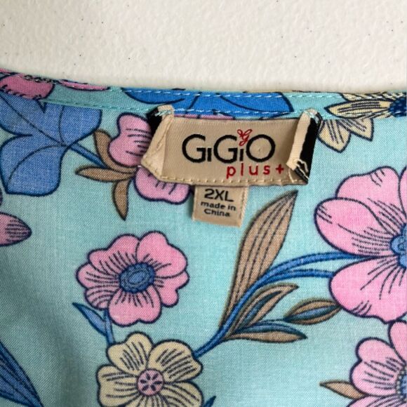 GiGiO Plus Boho Floral Lace Front Tie Flutter Sleeve Top Women 2XL Flowy Rayon - Picture 7 of 12